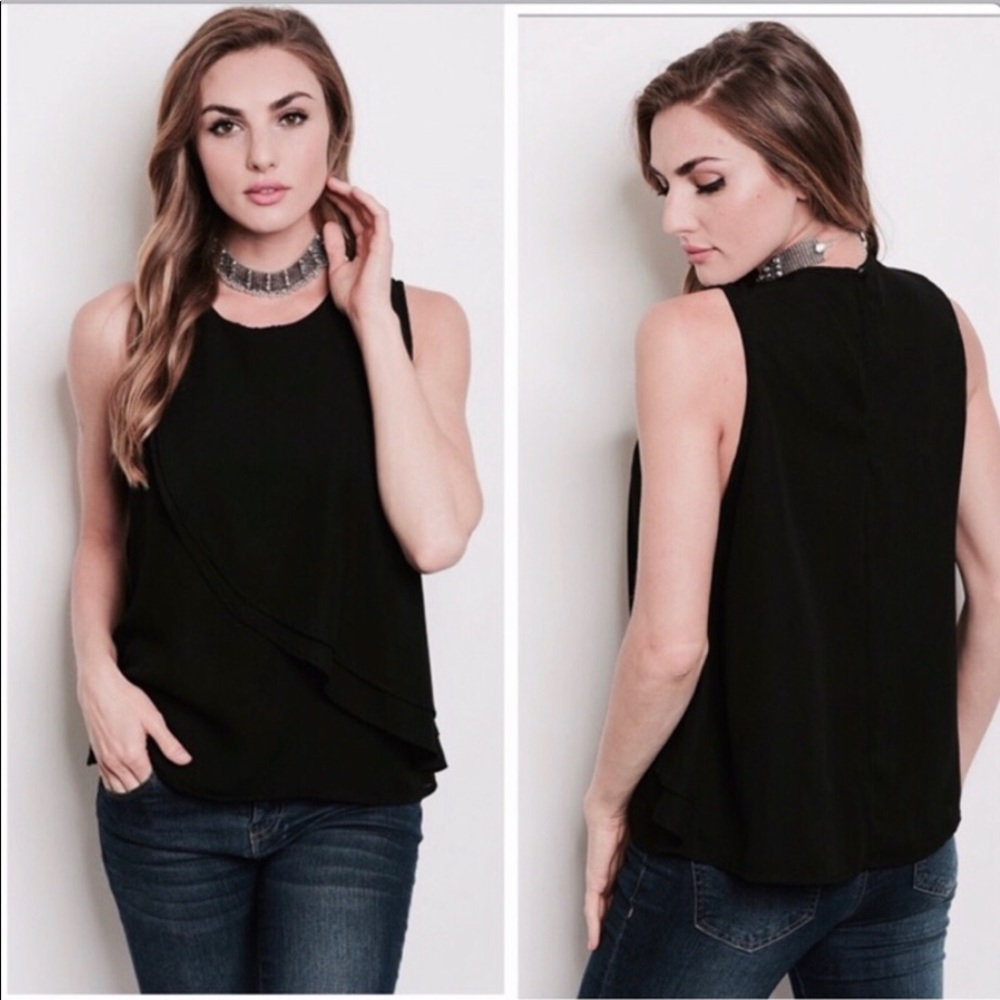 Black Sleeveless Chiffon Top - Picture 1 of 5